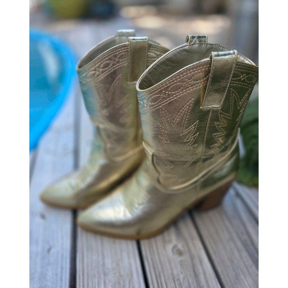 Women's Metallic Gold Billinin Western/Cowgirl Ankle Boots Size 7